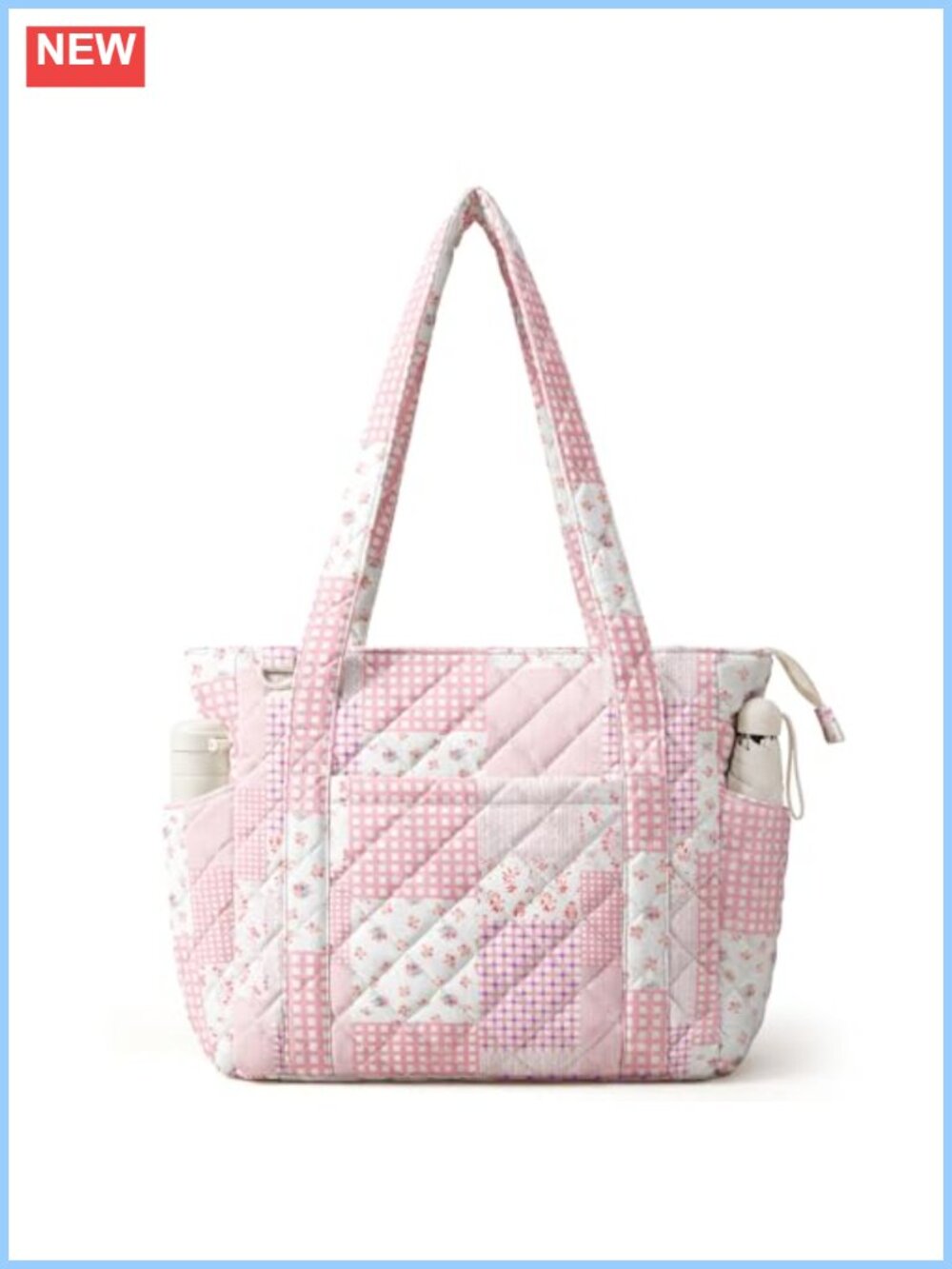 Quilted Cotton Floral Tote Bag with Zipper Laptop Work Travel Bag